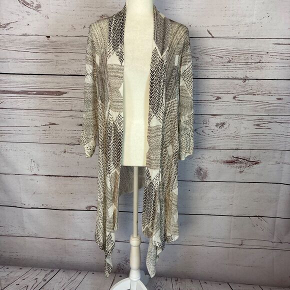 NIC+ZOE Sweaters - Nic + Zoe Sweater Womens Plus 1X Linen Blend Open Cardigan Midi‎ Geometric